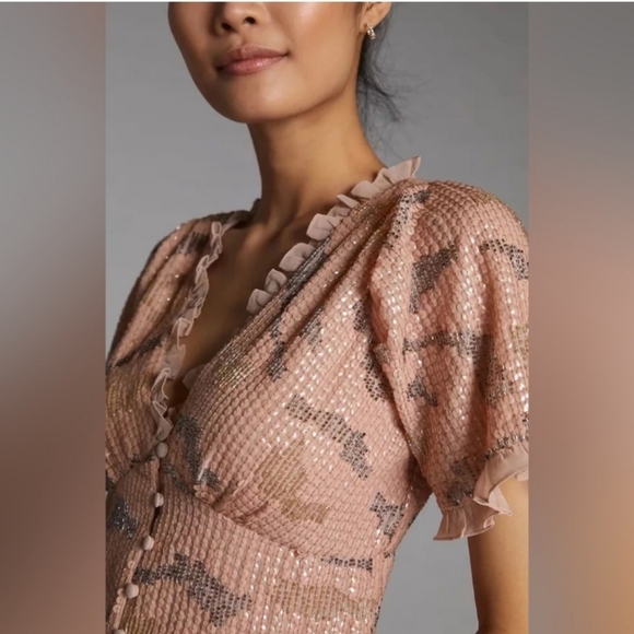 NWOT Anthropologie Forever That Girl Sequined V-Neck Blouse Neutral Pink - Picture 3 of 10